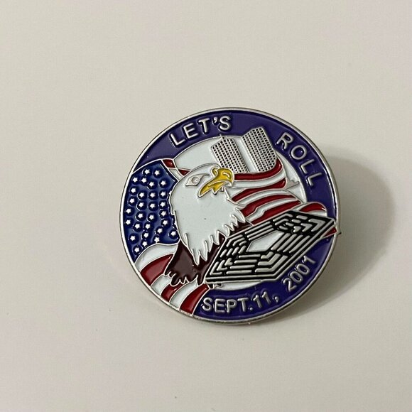 2001 Lets Roll 911 Remembered Lapel Hat Pin US Flag Eagle - Picture 2 of 11